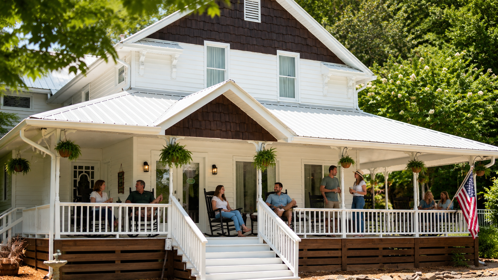 Wraparound porch at the lodge